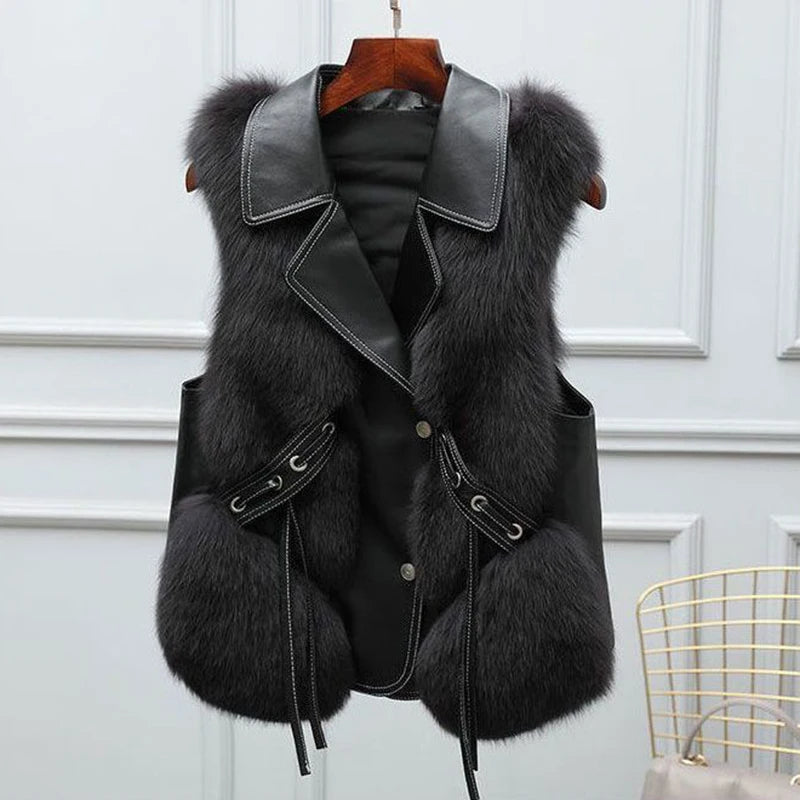 Admirable Winter Fur Coat/Vest Winter Waistcoat/Short Fur Vest Female Vestcoat.