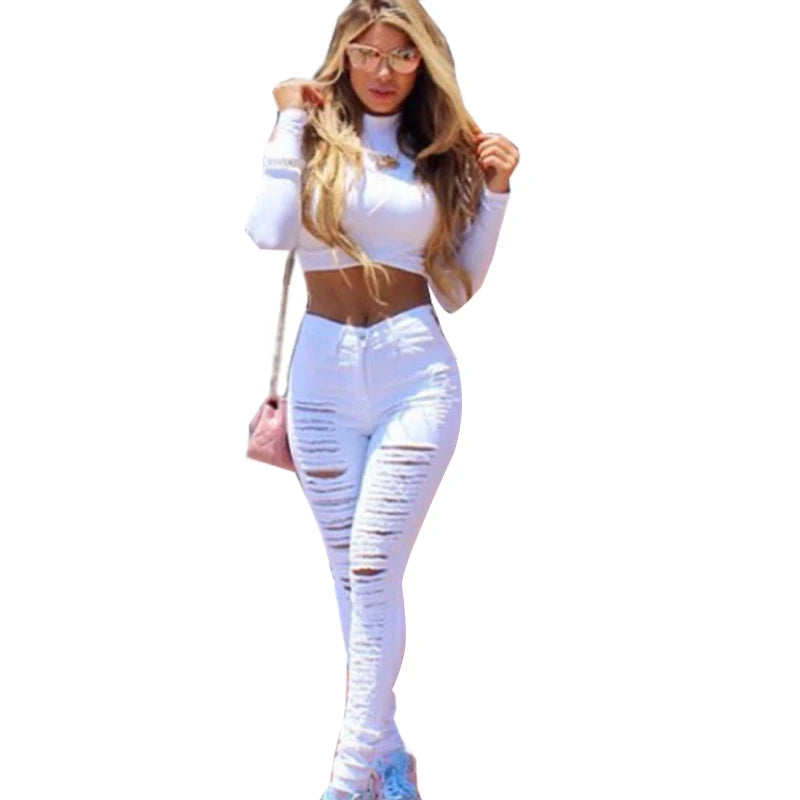 Hollow Out Ripped Denim’s/ High Waist Jeans/Elastic Designed Skinny Jeans/Vintage Stretch Style/Zipper Fly Pencil Pant’s.