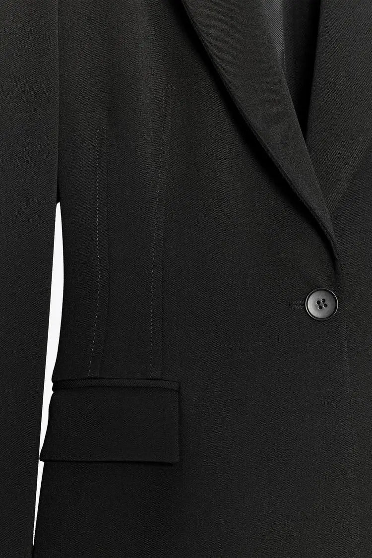 Timeless Tailored Shoulder Pad Blazer | Women’s Slim Fit Single Button French Suit Jacket | Office & Business Chic
