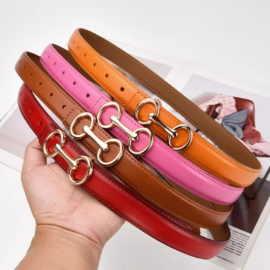 Modern 2.4cm Belt’s/Fashion Waist Belt/Cowhide Leather/Simple 8 Metal Pin Buckle Belt Leisure Dress Jeans Waistband.