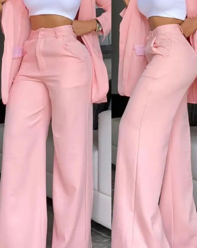 Stylish Urban Suit’s/ Latest Elegant Notched Collar Blazer Long sleeved Coat & Pocket Design Button Pants Set/Man Made Fiber.