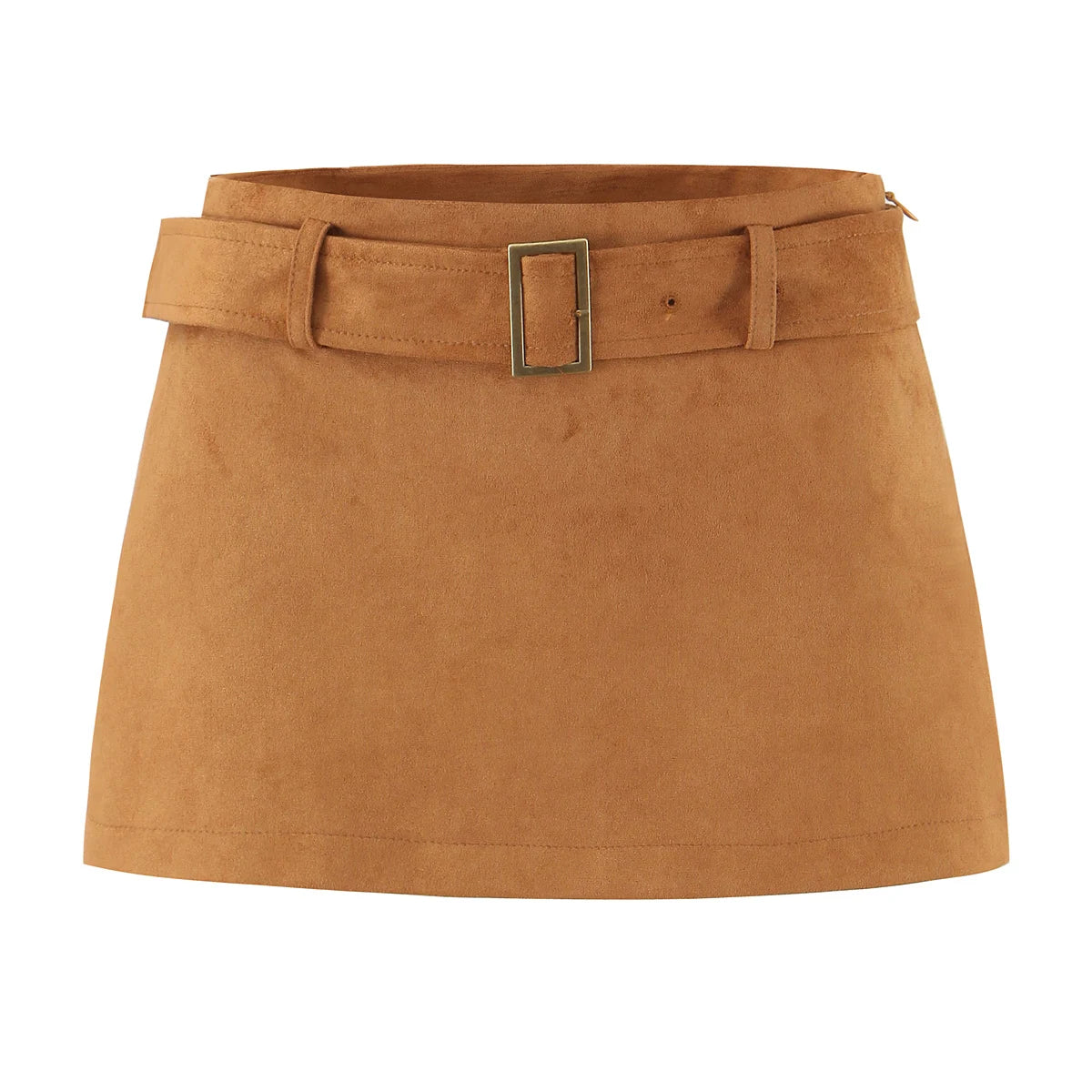 Faux Suede Low Waist Belt Mini Skirt/ Short Lining/Sexy A-line Package Hip/Slim Fitted Waistline/Solid Vintage Skirt.