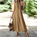 Trendy Solid V-Neck Loose Dress/Sleeveless V Neck Pullover Dresses/Holiday Beach Skirt Robe.