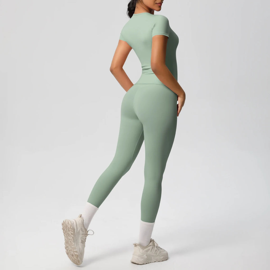 Perfect Blended Colored Set/2pcs Athletic Wear Yoga Set/Workout Sportswear Gym Clothing Fitness/Long Sleeve Crop Top High Waist Legging Sports Bra.