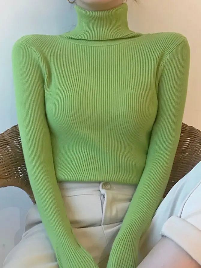 Pullover High Neck~Knitted Ribbed Turtleneck/Soft Pullovers Cashmere Jumpers. Stretch in size.