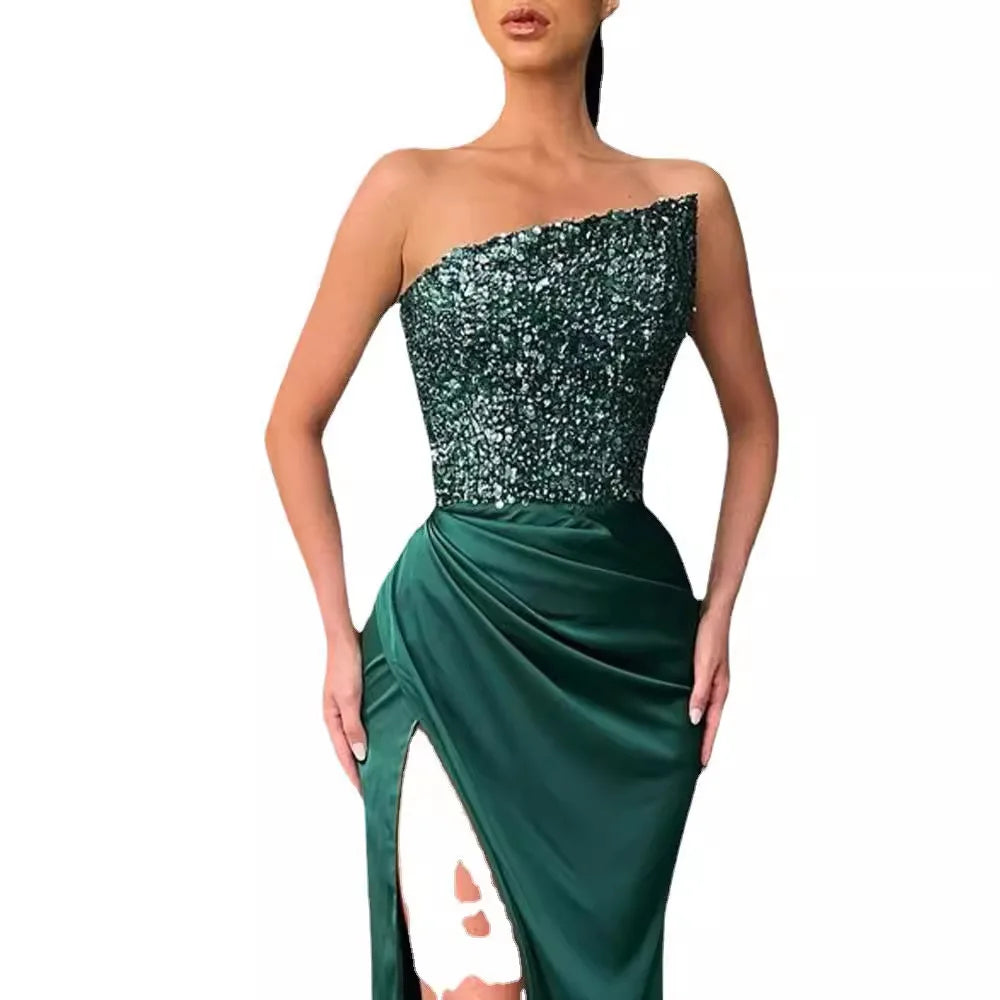 Sequin Pullover Sleeveless Mid-length/ Evening Dress/Elegant Chest Wrapping Dress.