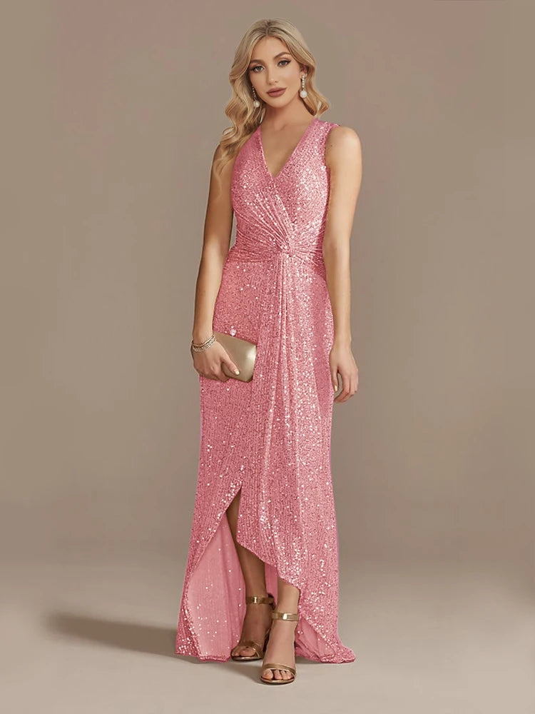 Luxury Floor Length V-Neck Evening/ Dresses Elegant Slit Party Women/Sequins Formal Cocktail Prom Gowns.