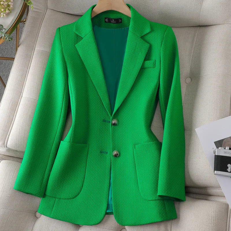 Fashion Solid V~Neck Blazer for Women/Commuter Casual Elegant Single-breasted Blazer.High Stretched Slim Fitted Blazer.