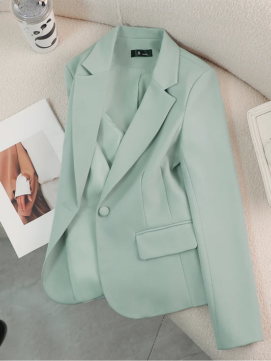 Elegant Slim Fitted Blazer’s/Red/Green Beige/Black/Solid Female Business Work Wear/Buttoned Formal Jacket Coat For Autumn Winter.