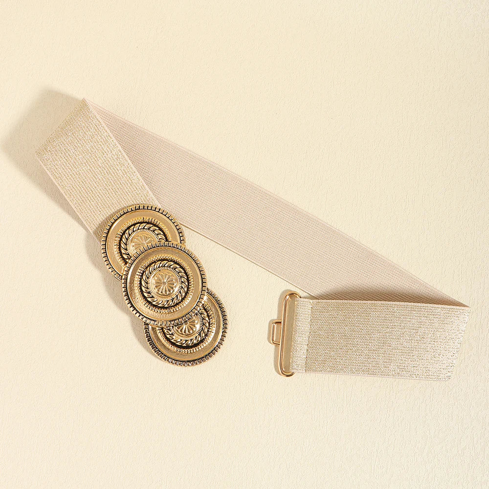 Luxury Wide Elastic Waist Belt for Women – Gold Statement Buckle Stretch Fashion Belt