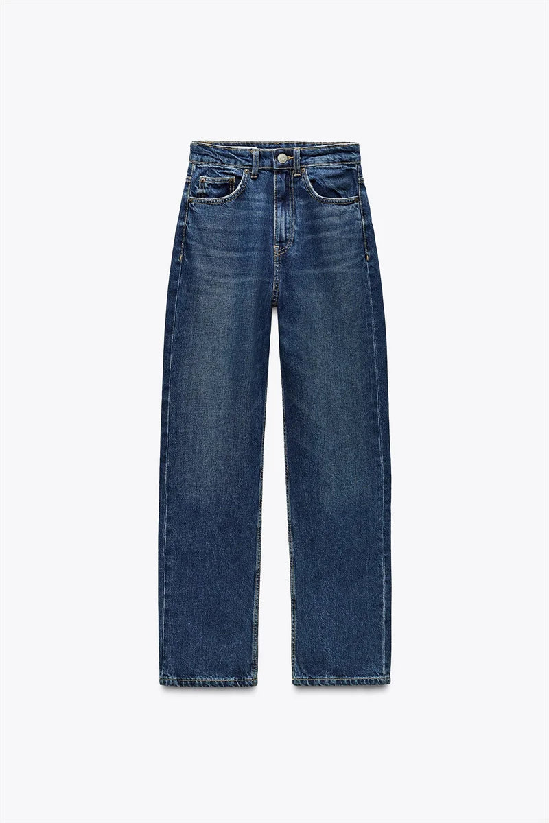 Women’s High-Waisted Straight-Leg Jeans – Classic Relaxed Fit Denim Pants