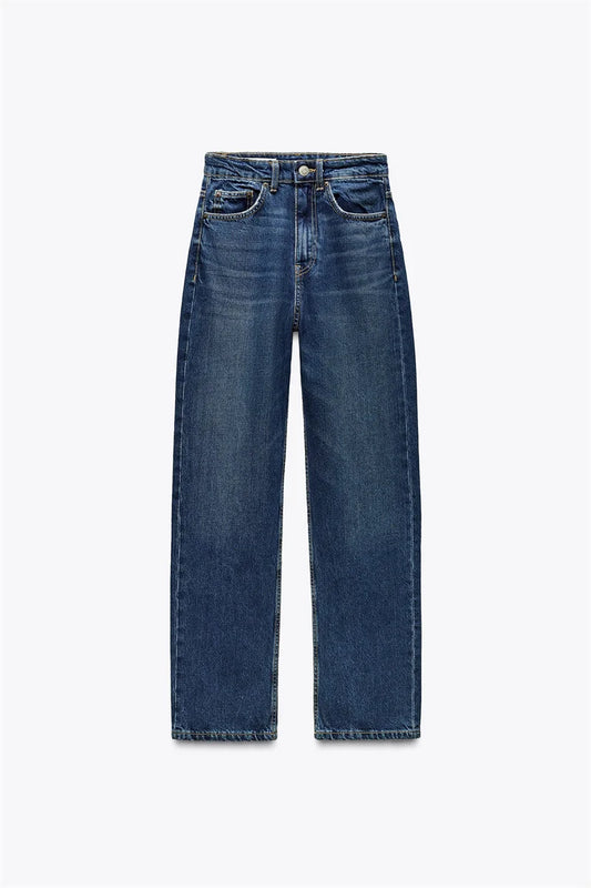 Women’s High-Waisted Straight-Leg Jeans – Classic Relaxed Fit Denim Pants