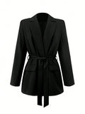 Classic Fitted Tie-Waist Blazer/Elegant Style Knitted Blazer/Jacket/Office Work Lady Fashion/Best For  Commuting.