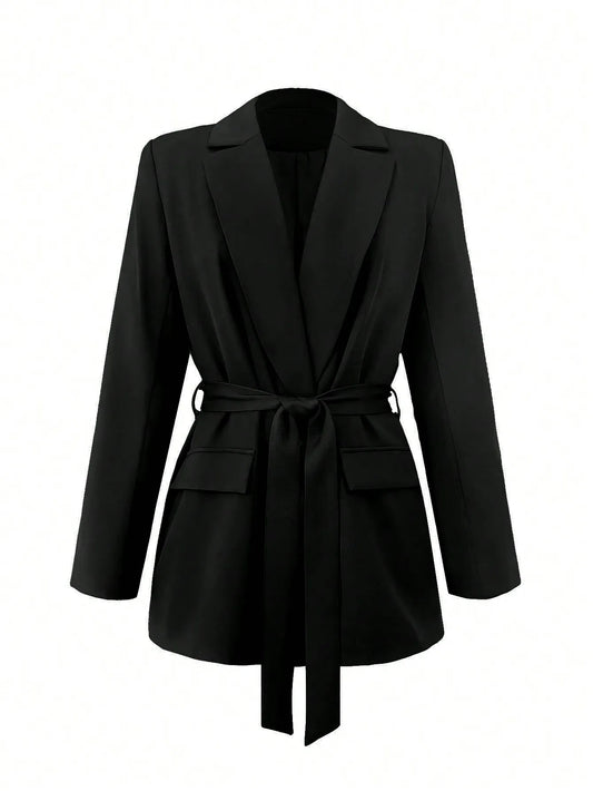 Classic Fitted Tie-Waist Blazer/Elegant Style Knitted Blazer/Jacket/Office Work Lady Fashion/Best For  Commuting.