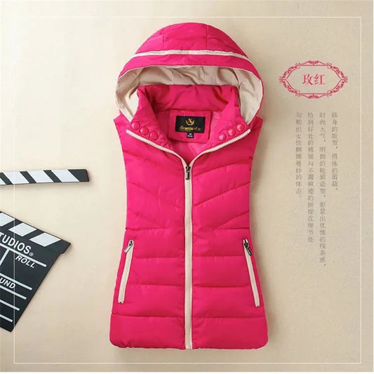 Hoodie Winter Cotton Vest/Warm Streetwear/Loose Sleeveless Parkas Vest Women.