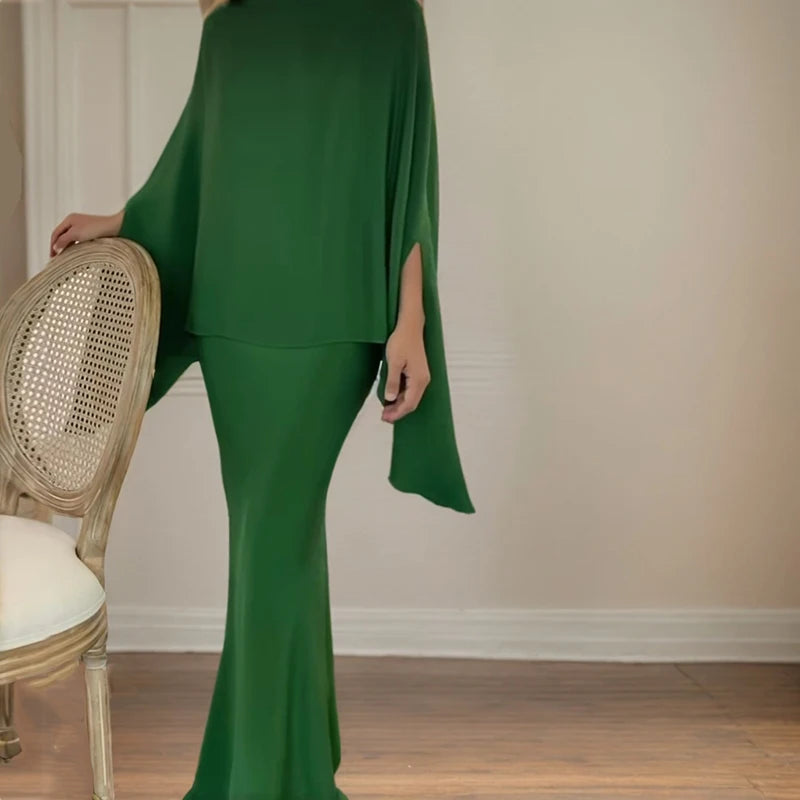 Modern Designed Floral Print Dress/Fashion Silk Beaded Loose Pencil/Maxi Skirt Suit Two Piece Set Simple Party Gown Dresses Set’s.