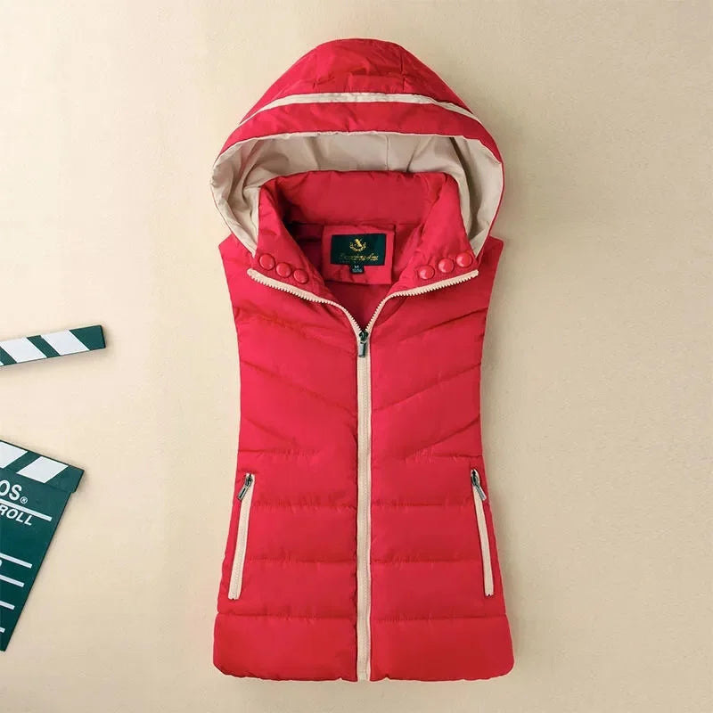 Hoodie Winter Cotton Vest/Warm Streetwear/Loose Sleeveless Parkas Vest Women.