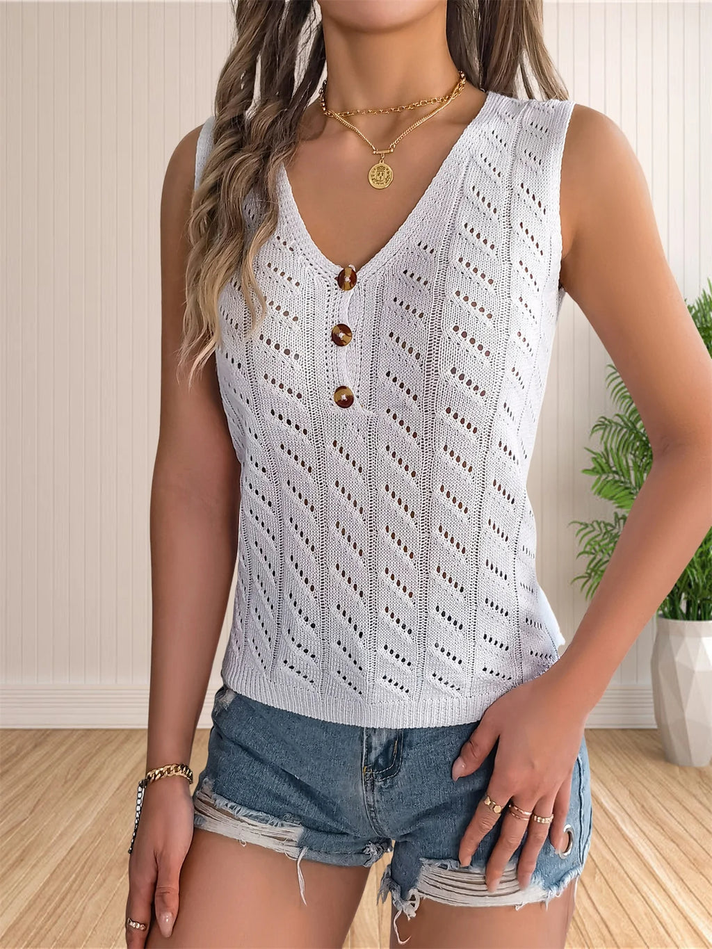 Casual Crochet Tank Top’s/Fashion V Neck Sleeveless Sweater’s/Cropped Lightweight Knit Top’s.