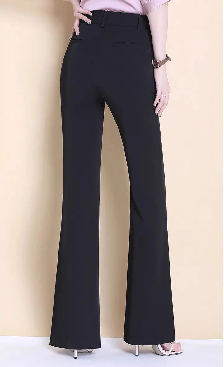 High-Waist White Flared Pants for Women | Elegant Bootcut Dress Trousers