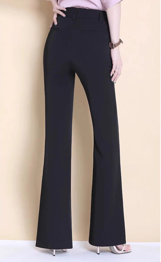 High-Waist White Flared Pants for Women | Elegant Bootcut Dress Trousers