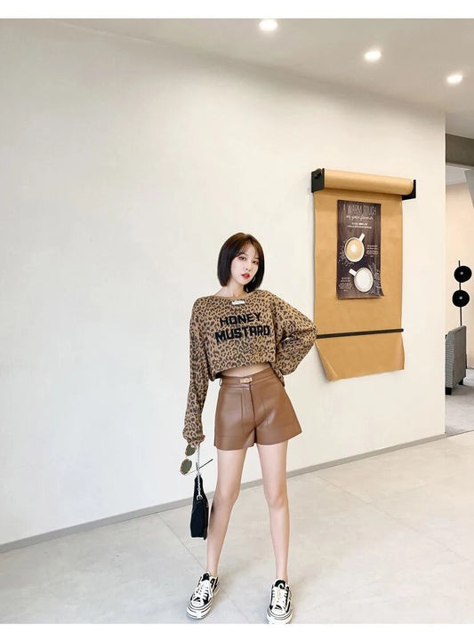Luxury High-Waisted Faux Leather Tailored Shorts – Structured Designer-Inspired Statement Piece