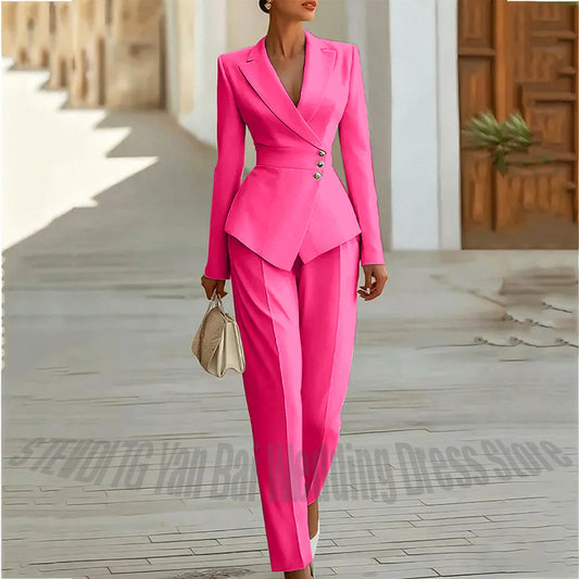 Modern Blend Boutique Luxury Tailored 2-Piece Women’s Suit Set – Elegant Slim Fit Business & Formal Blazer Trouser Outfit