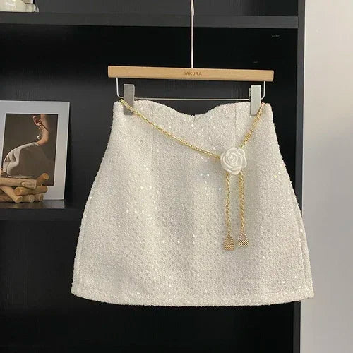 Seasonal High Waist A-line Floral Chain Lace-Up Skirts/Skirts with Shorts/Stretched Above Knee.