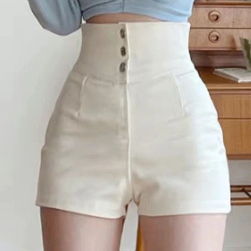 Shorts Women Classic Sporty All-match Slim Leisure Simple Holiday Faddish Streetwear Design Ulzzang Daily Solid Mature Fold’s