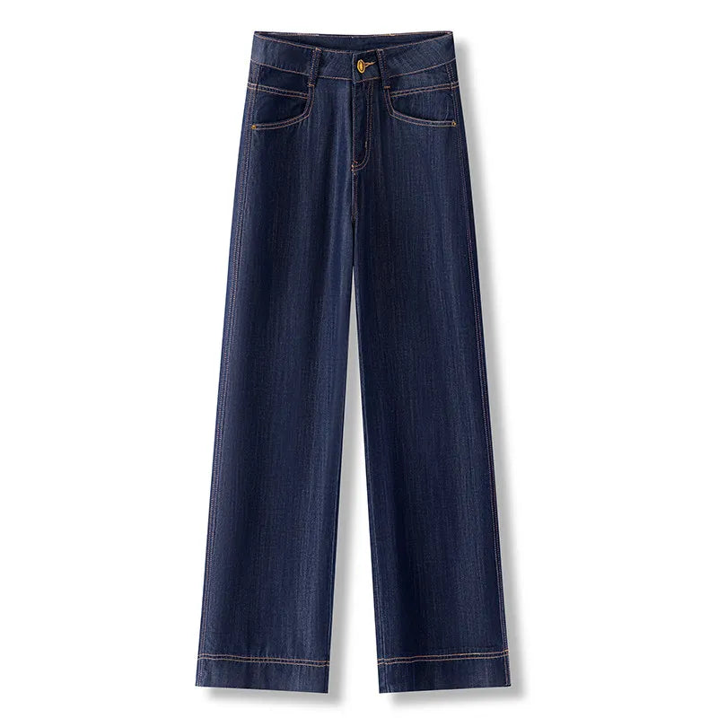 Women’s High-Waist Wide-Leg Jeans | Retro Straight-Leg Denim Pants | Light & Dark Wash