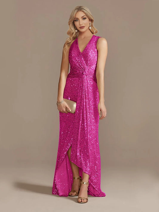 Luxury Floor Length V-Neck Evening/ Dresses Elegant Slit Party Women/Sequins Formal Cocktail Prom Gowns.