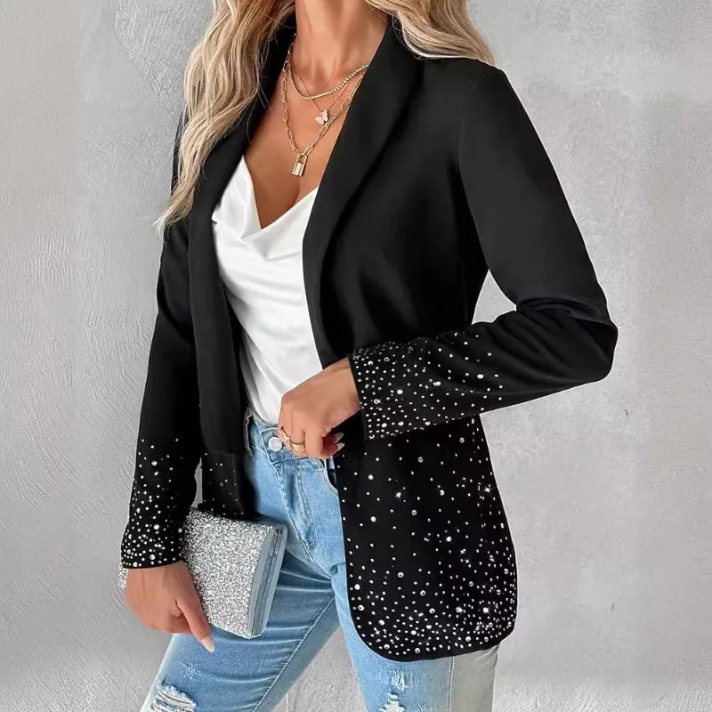 New Women's Clothing Personalized Rhinestone Waist-Tight Suit Jacket Blazer