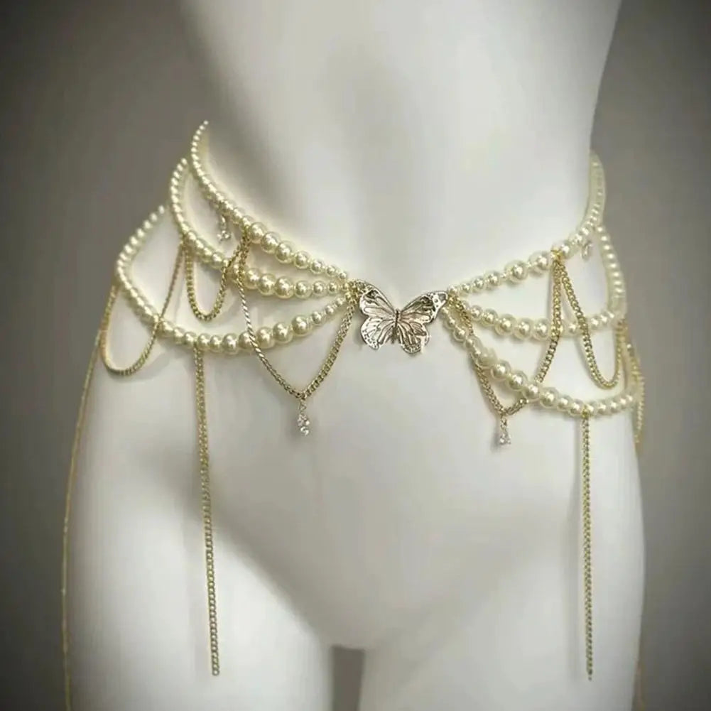 Retro Multilayer Pearl Belt/Waist Chain Belt For Women/Stylish Body Jewelry Accessories.