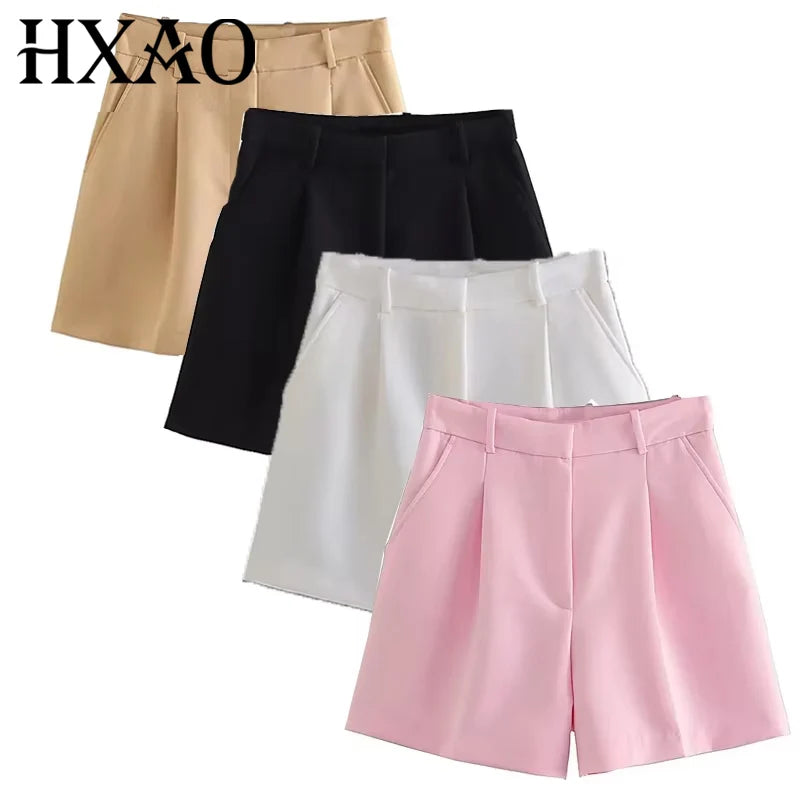HXAO Female Short’s/Pleated Baggy White Shorts For Women Casual High Waist Short Pants