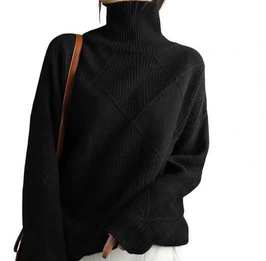 Solid Stylish Winter Turtleneck Sweater/ Elegant Thicken Warm Knitted Pullover/Crochet Texture Slim Tops Loose Jersey Knitwear Jumper.