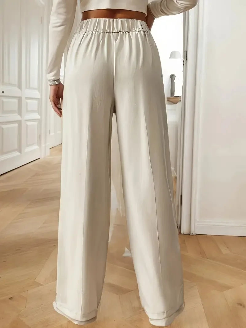 Well Fitted High Waist Pant’s/Wide Leg Pant’s/Flow Floor-Length Trousers/Minimalist Straight Fit Lounge/Elastic Waist Pocketed Pant’s.