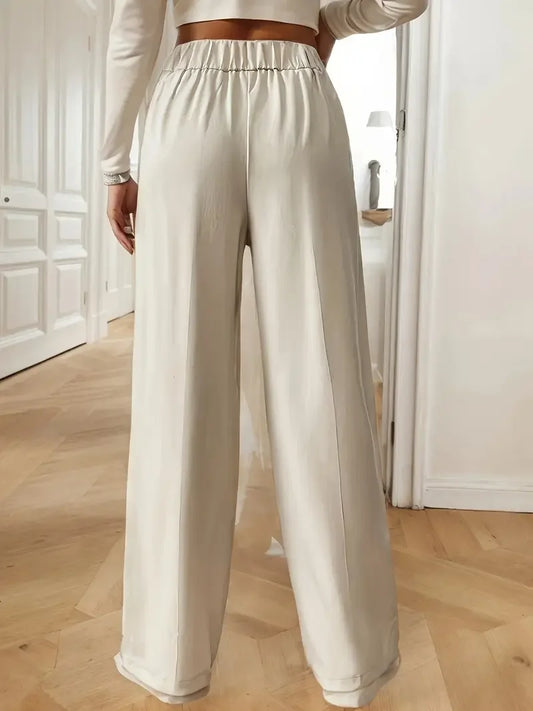 Well Fitted High Waist Pant’s/Wide Leg Pant’s/Flow Floor-Length Trousers/Minimalist Straight Fit Lounge/Elastic Waist Pocketed Pant’s.