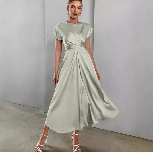 Elegant Corset Party Dress. Elegant Short Sleeve O Neck Bandage Satin Long Evening Guest Gala Cocktail Guest Dress