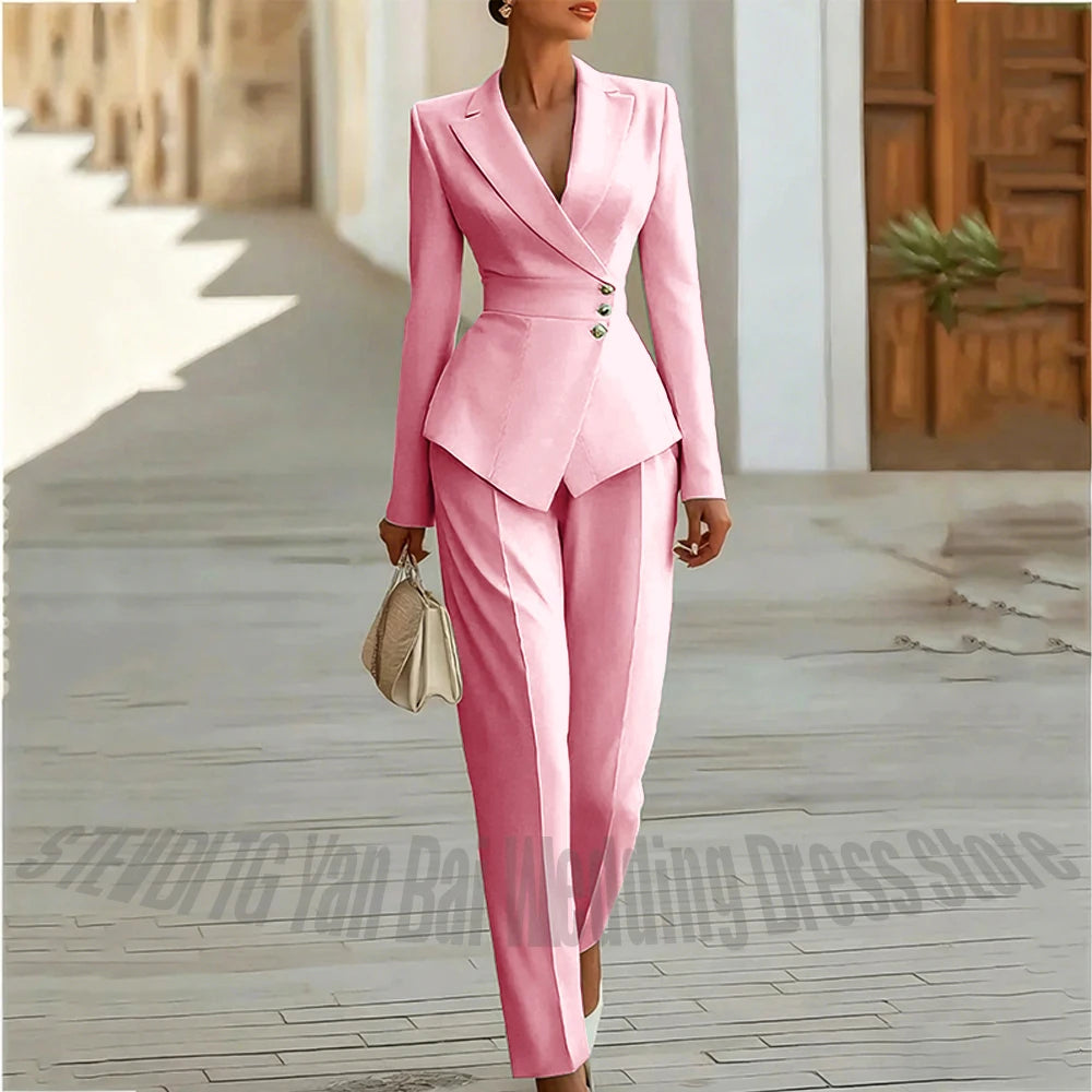 Modern Blend Boutique Luxury Tailored 2-Piece Women’s Suit Set – Elegant Slim Fit Business & Formal Blazer Trouser Outfit