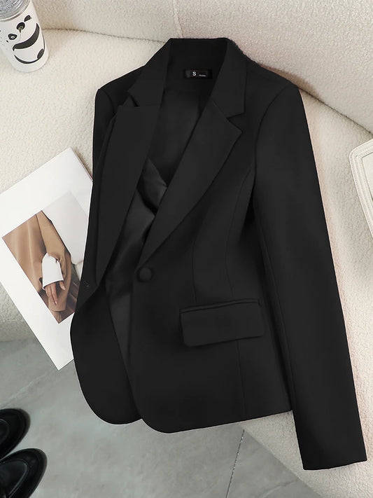 Elegant Slim Fitted Blazer’s/Red/Green Beige/Black/Solid Female Business Work Wear/Buttoned Formal Jacket Coat For Autumn Winter.