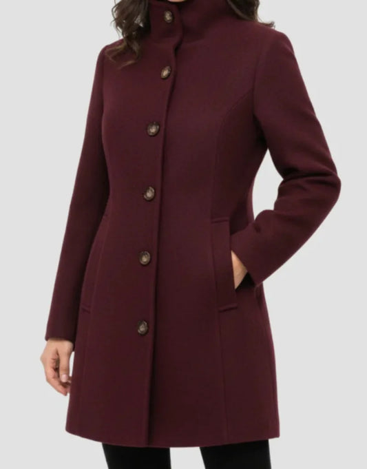 Women’s Wool-Look Tailored A-Line Coat | Stand Collar, Button Front, Slim Fit – Fall/Winter (Copy)