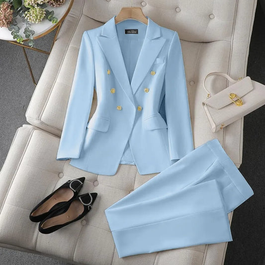 Timeless Elegance: Double-Breasted Blazer & Slim Fit Pants Set/Effortless power for the modern woman.