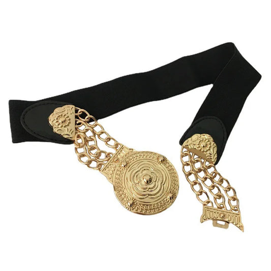 Flower Golden Belt’s/Fashion Ladies Floral/Elastic Metal Waist Belt/Female Golden Chain Belt.