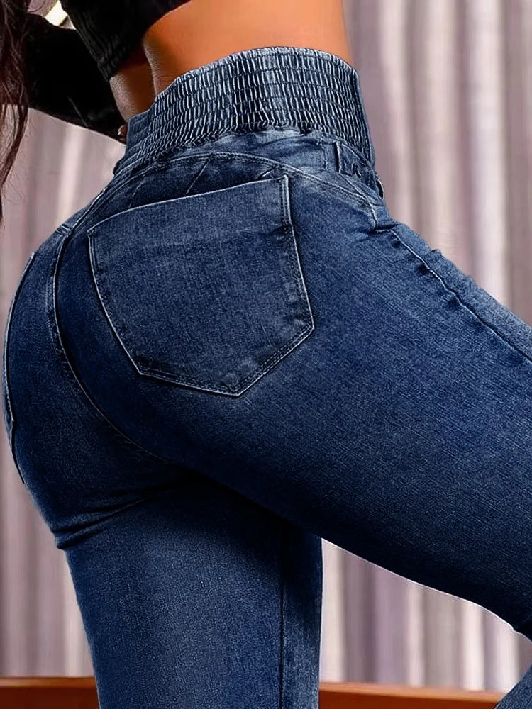 Fashioned  High Waist Jeans/Women Elastic Skinny Denim Pants/Y2K Trousers Shaping Butt Lift Slim-fit Jeans Black.