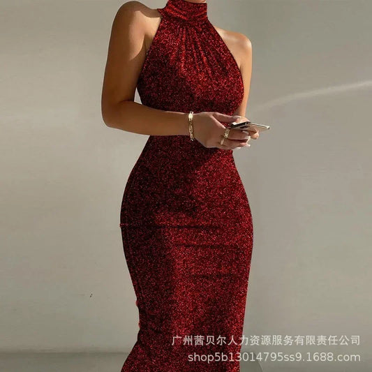 Appealing hot Lace Splicing Long-sleeved Slim Long Dress High Waist.