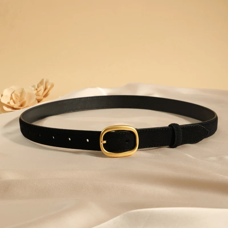 Suede Leather Skinny Fitted Belt/ Slim Waistband/Gold Buckle black Gray Casual Accessory for Jeans Pants & Dresses.