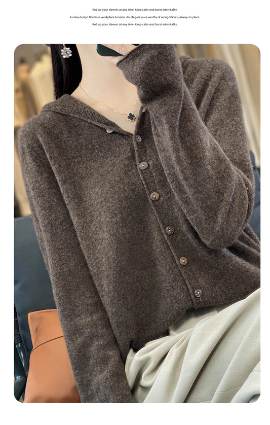 Women’s Soft Knit Hooded Button-Up Cardigan | Cozy Lightweight Hoodie Sweater for Fall & Winter | Casual Chic Layering Top