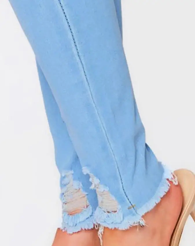 Trend Autumn Fashion High Waist/Buttoned Cutout Ripped Casual/Skinny Plain Pocket Design Daily Long Jeans/Non~Stretch.
