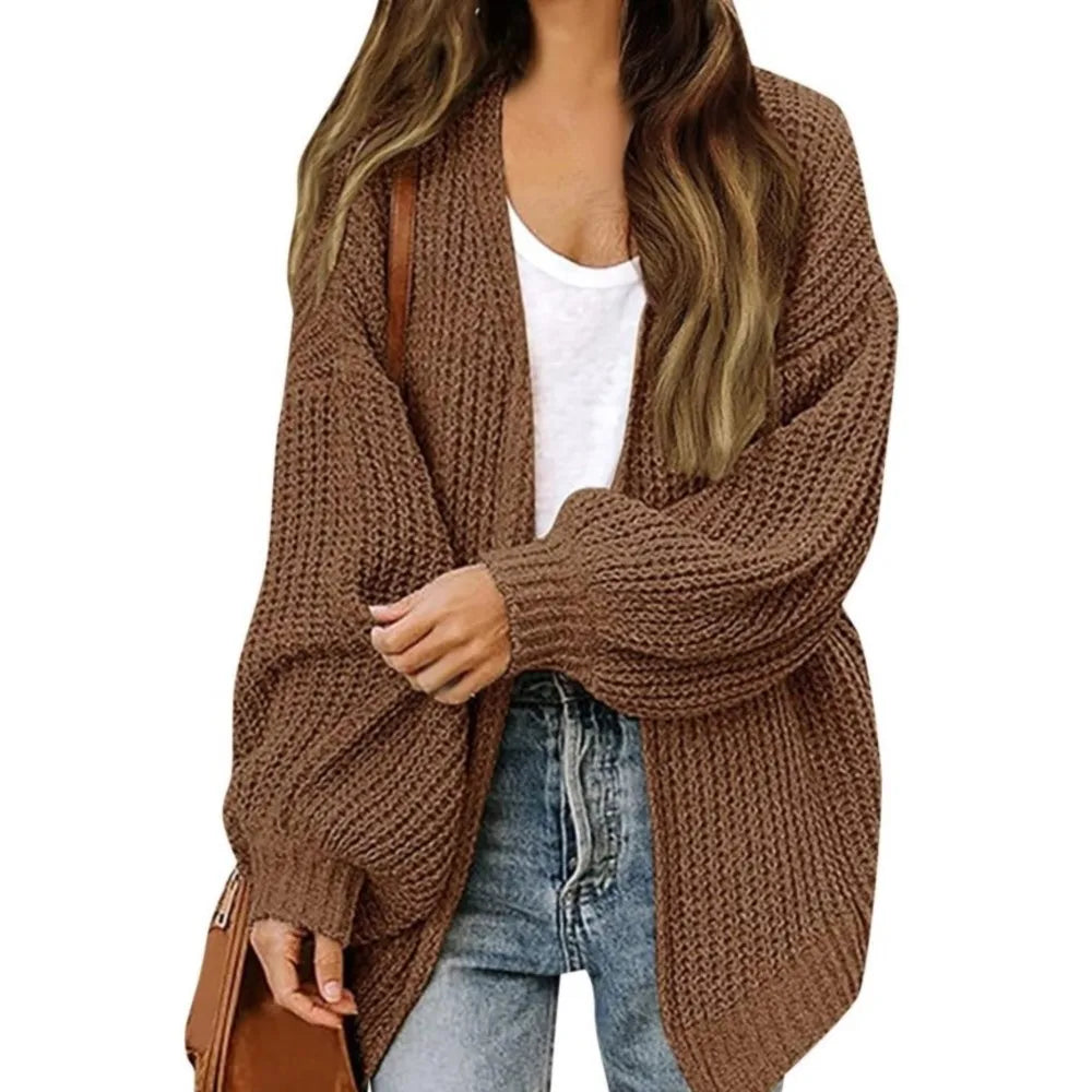 Lantern Sleeve Thick-Knit Cardigan | Timeless Elegance Knit