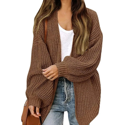 Lantern Sleeve Thick-Knit Cardigan | Timeless Elegance Knit