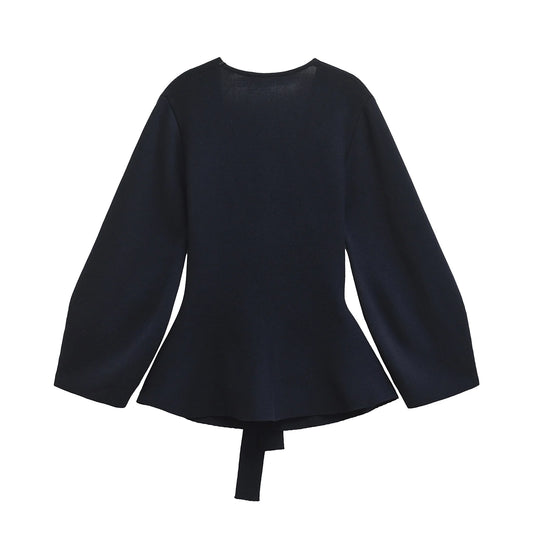 Cardigan Tuck Wrap knitted Blazer/Shoulder Pad Belt Knit Blazer/Retro V-neck Long Sleeve Versatile Female/Coat Women Clothes.